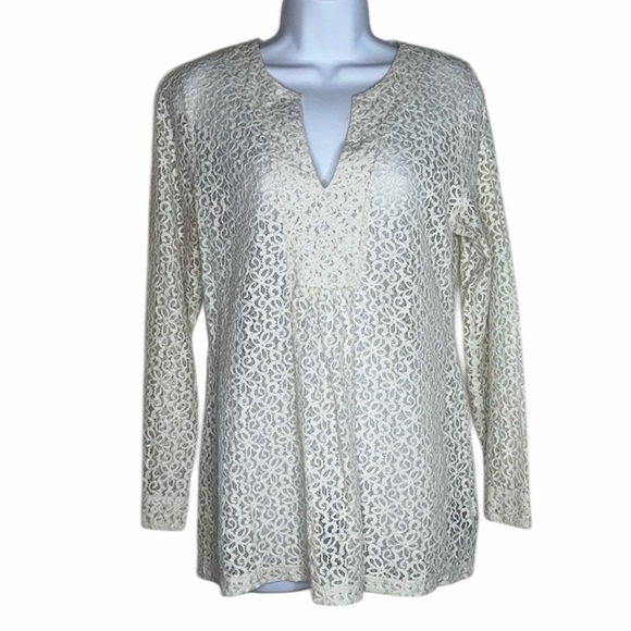 Liz Claiborne Tops - 3 for $20 LIZ CLAIBORNE Stiff Floral Lace Long Sleeve Blouse Top V Neck Sheer L